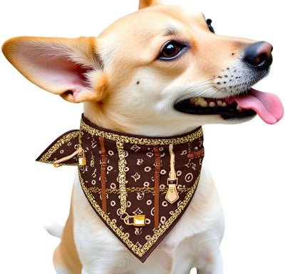 Luxury Dog Bandana Scarf for Small & Medium Dogs – Designer-Inspired Pet Neck Scarf, Soft Fabric Stylish Dog Accessory, Fashionable Puppy Bandana for Everyday Wear & Gifting (Small, Chewy Pawtton)