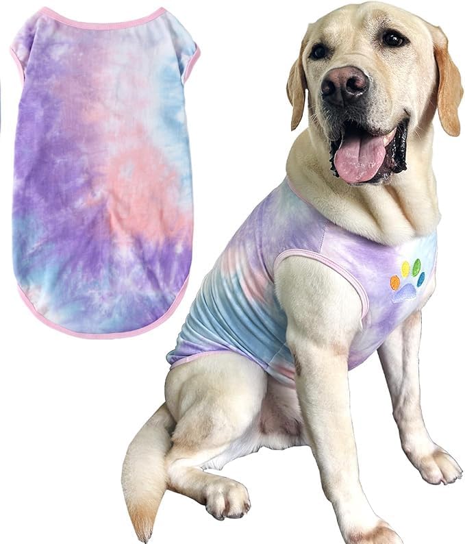 Dog Vest Summer Shirt Tie Dye Clothes Cool Breathable Cotton T-Shirt Medium Dogs Boys Girls Shirt M