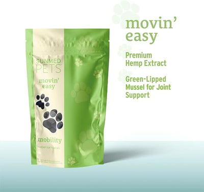 Sunmed Movin' Easy Hemp Pet Chews for Joint Health & Mobility – Omega-3, Green Lipped Mussels, 5mg Hemp Extract – Supports Flexibility & Comfort | Beef Liver & Sweet Potato, 40 Count