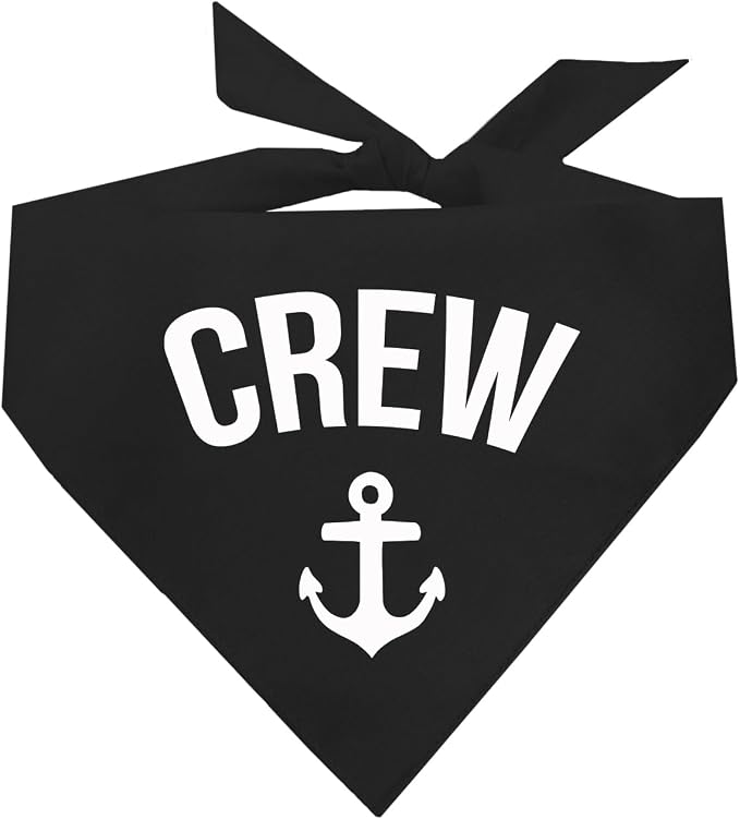 Crew with Anchor Dog Bandana | 100% Cotton | Made in USA | Boat & Fishing | Captain | Beach & Lake | Summer | Outdoors | Father's Day |Black, One Size (265)