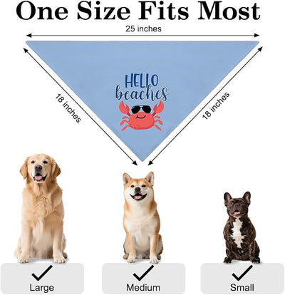Hello Beaches Funny Dog Bandana, Summer Crab Dogs Costume for Boy Girl, Blue Outdoor Ocean Beach Vacation Pet Scarf Accessories, Nautical New Pet Birthday Gifts for Dogs Lovers Crab Lovers