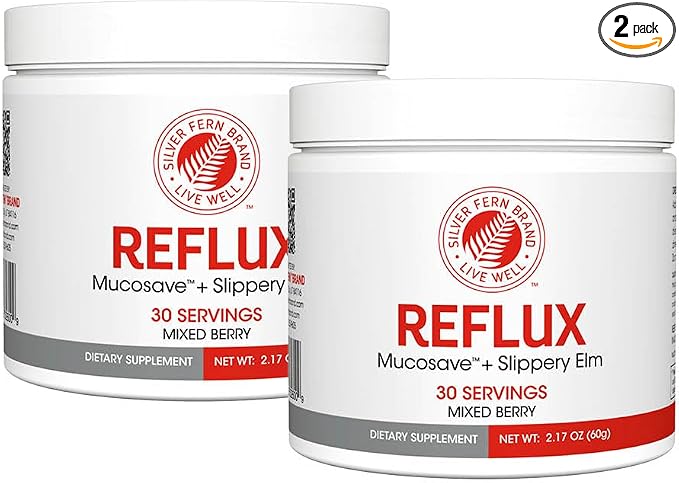 Silver Fern Reflux - Digestive Supplement - Each Tub = 30 Scoops = 30 Servings - Mucosal Support for Acid Issues - with Mucosave FG and Slippery Elm Bark (2 Tubs)