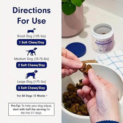 Dog Probiotics - Pet Digestive and Immune Supplement - Suitable for All Dog Breeds - Salmon Favor - 4.32 Ounces - 30 Tablets
