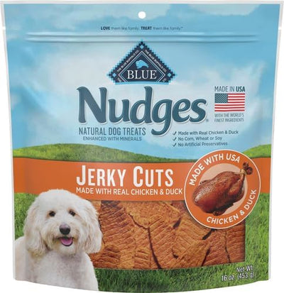 Blue Buffalo Nudges Jerky Cuts Dog Treats, Made in the USA with Natural Ingredients, Chicken & Duck, 16-oz Bag, (Pack of 4)