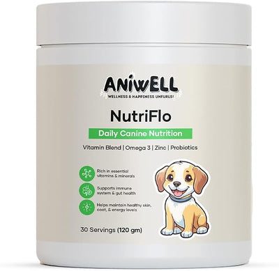 NutriFlo Dog Vitamins & Supplements – 10-in-1 Dog Multivitamin for Gut Health, Hip & Joint, Immune Support, Skin & Coat, Dental Health & Longevity | Daily Dog Supplement for All Breeds