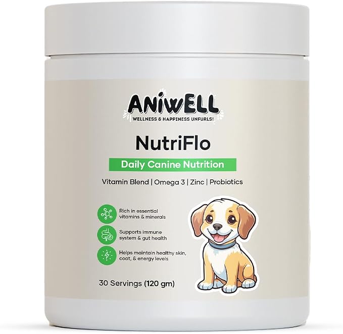 NutriFlo Dog Vitamins & Supplements – 10-in-1 Dog Multivitamin for Gut Health, Hip & Joint, Immune Support, Skin & Coat, Dental Health & Longevity | Daily Dog Supplement for All Breeds
