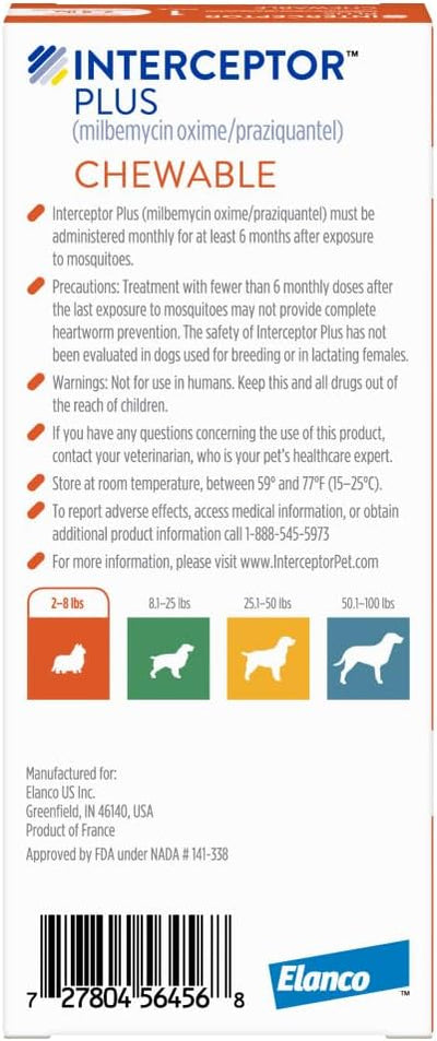 Interceptor Plus Prevention for Heartworm + 4 Other Worms for Dogs 2-8 lbs. | 1 Chew, 1-Month Supply