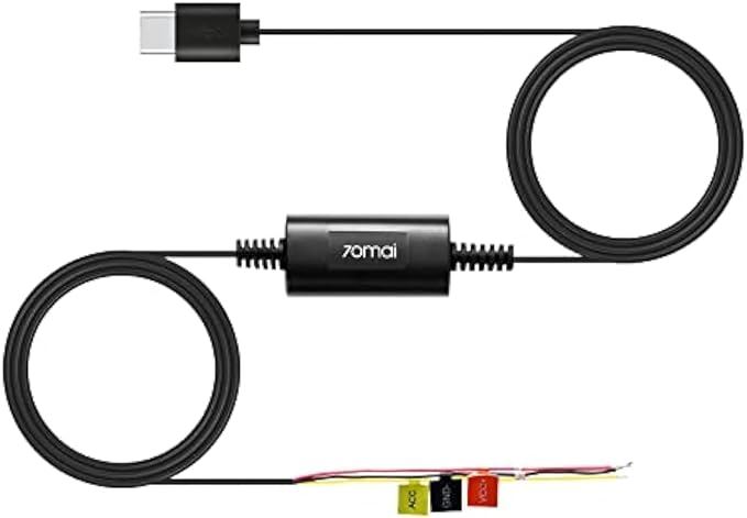 70mai Type-C Hardwire Kit UP03 for Dash Cams, 10ft, 12V-30V to 5V/2.4A, Low Voltage Protection 11.8V, 24 Hour Parking Surveillance Power Supply for M310/M500/A510/A500S/A810/X800/A810 Lite Car Cameras