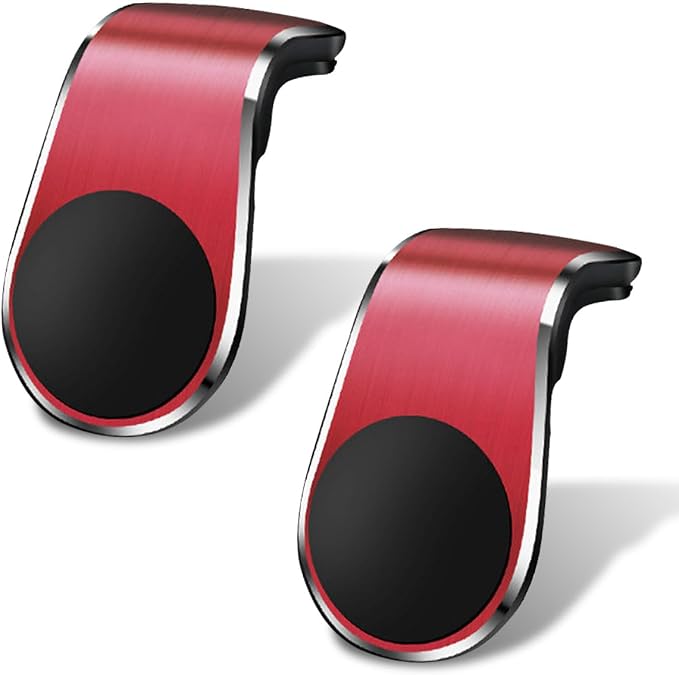 YoRise Magnetic Car Phone Holder, L Type 360° Rotatable Adjustable Car Air Vent Cellphone Mount, No-Hand Clip-On Navigation Bracket, Universal Vehicle Smartphones Stand Accessories (Red-2PCS)