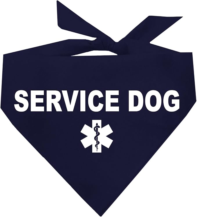 Service Dog Dog Bandana | 100% Cotton Adjustable Triangle |Service Dog | Working Animal | Assistance |Navy, X-Small (307)