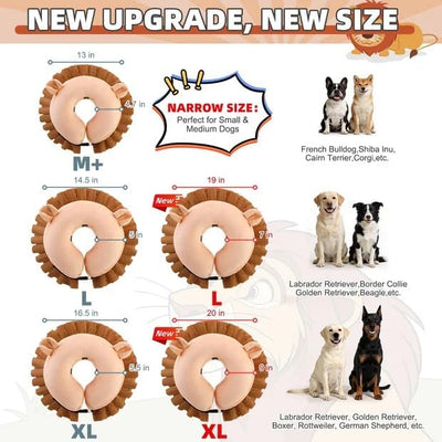 KOOLTAIL Inflatable Dog Cone Collar, Soft Donut E Collar for Dogs After Surgery to Stop Licking Enhanced Alternative, Blow Up Pet Neck Pillow Recovery Adjustable Cone for Dog Cat, Lion L