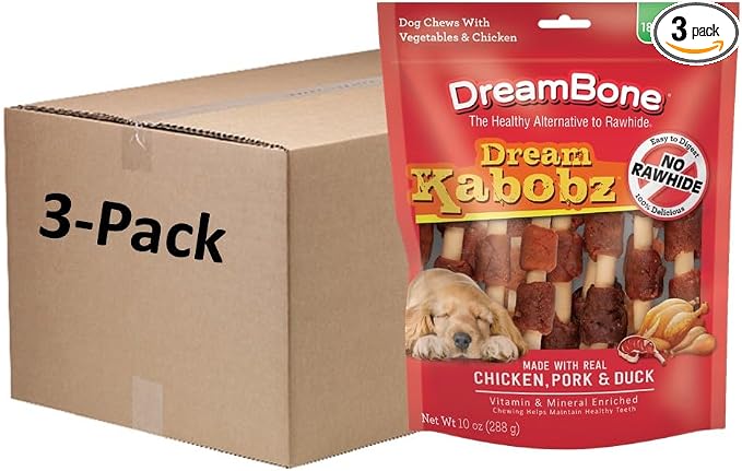 DreamBone Dream Kabobz, Rawhide-Free Chews for Dogs, 54 Count (3 Packs of 18 Count)