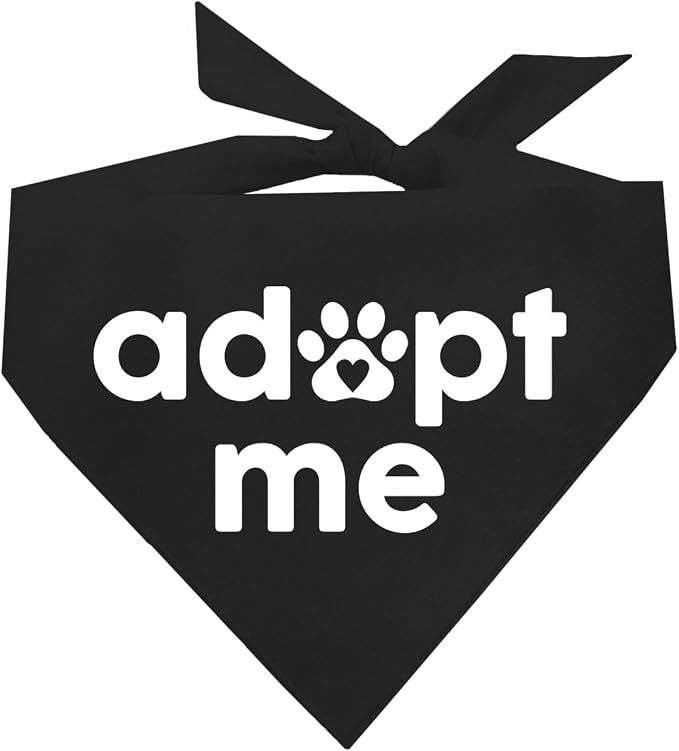Adopt Me Dog Bandana | 100% Cotton | Made in USA | Adoption Event Prop Photoshoot | Rescue | Puppy | New Dog |Black, One Size (326)