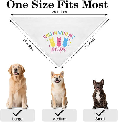 Rollin with My Peeps Funny Dog Bandana, Happy Easter Dog Bandana for Girls Boys Puppies, Egg Hunt Spring Holiday Rabbit Pet Scarf Accessories, Cute Easter Pet Gifts for Dogs Lover Mom Dad