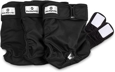 Pet Parents® Washable Dog Diapers (3pack) + Extendrs® of Durable Doggie Diapers, Premium Dog Diapers Female & Male (X-Large, Black)
