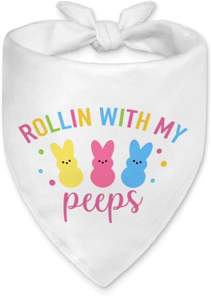 Rollin with My Peeps Funny Dog Bandana, Happy Easter Dog Bandana for Girls Boys Puppies, Egg Hunt Spring Holiday Rabbit Pet Scarf Accessories, Cute Easter Pet Gifts for Dogs Lover Mom Dad