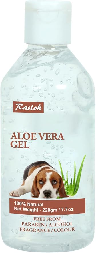 Raslok Aloe Vera Gel for Dog (Canine) 99% Natural, Hydrating Skin & Coat Care – Free from Paraben, Alcohol, Fragrance & Color – 220gm (7.7oz)