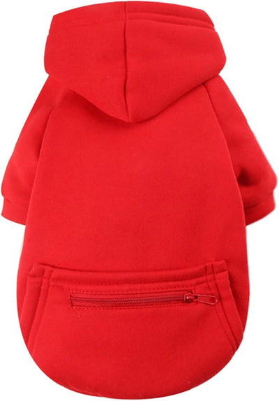 Jecikelon Dog Hoodies for Small Dogs with Zipper Pocket, Soft Fleece Puppy Clothes with Rope Hat, Warm Winter Outfits Cold Weather Coats, Cute Sweatshirt Chihuahua Costume (Medium, Y02-Red)