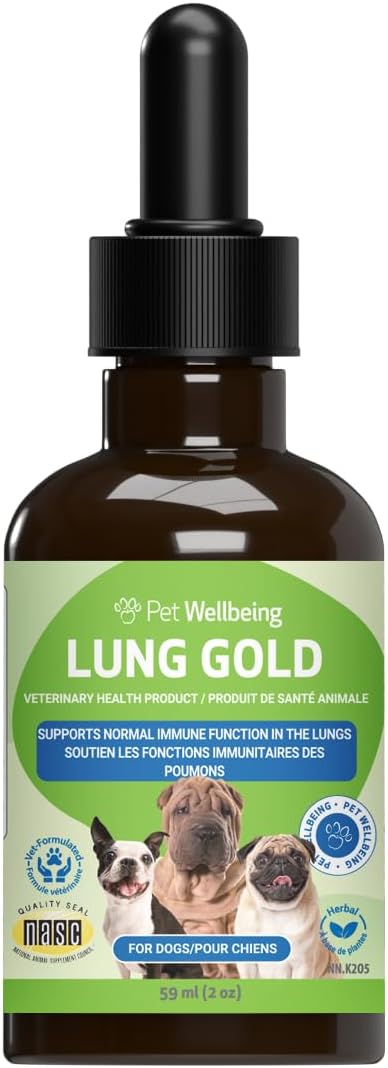 Pet Wellbeing Lung Gold for Dogs - Respiratory Support for Canine Lungs, Healthy Immune Defenses, Lower Respiratory Tract - NASC Certified & Vet-Formulated - 2 oz Liquid