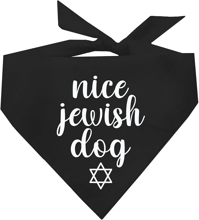 Nice Jewish Dog Bandana | 100% Cotton | Made in USA | Passover | Hanukkah | Yom Kippur | Rosh Hashanah | Jewish Celebration | Bar & Bat Mitzvah | Black, X-Small (930)