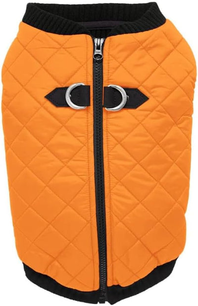 Gooby Fashion Vest Dog Jacket - Orange, Small - Warm Zip Up Dog Bomber Vest with Dual D Ring Leash Water Resistant for Small to Medium Dogs