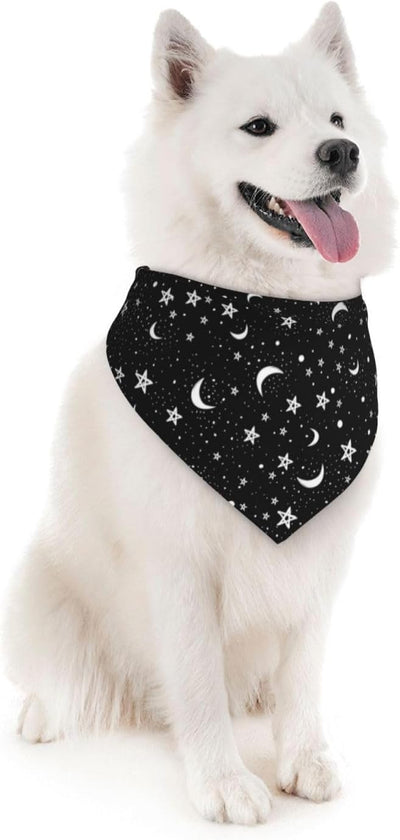 Black Moon White Stars Dog Bandana Scarf Triangle Bibs Pet Accessories Cat Kerchief