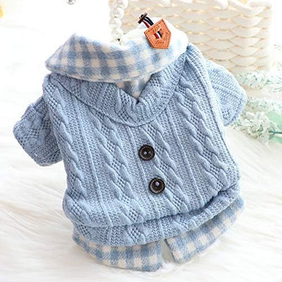 Dog Princess Sweater for Small Dogs Thick Shirt Plaid Clothes Costume Pet Girl Cute Coat Outfits Fall Costumes Winter Dog Sweaters (L,Blue)