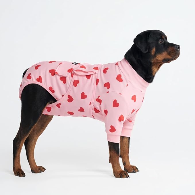 Spark Paws Dog Surgery Recovery Suit – Dog Recovery Suit After Surgery, Anti-Lick Dog Onesie, Abdominal Wound Protector, Soft Cone Alternative for Spay Neuter Male Female Pet Recovery, Pink Hearts,4XL