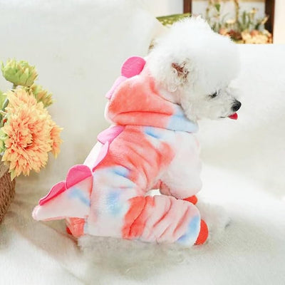 Dinosaur Dog Clothes for Small Dogs - Fleece Winter Puppy Hoodies with Leash Ring, Cat Coat, Funny Dinosaur Costume for Girl, Boy, Christmas, Halloween (Pink, Large)