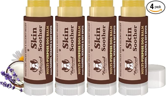 Natural Dog Company Skin Soother Travel Stick 4 Pack – Four 0.15 oz Pocket-Size Dog Skin Balms with Coconut Oil, Cocoa Butter, Calendula & Vitamin E – Helps Soothe Hot Spots, Redness & Irritated Skin