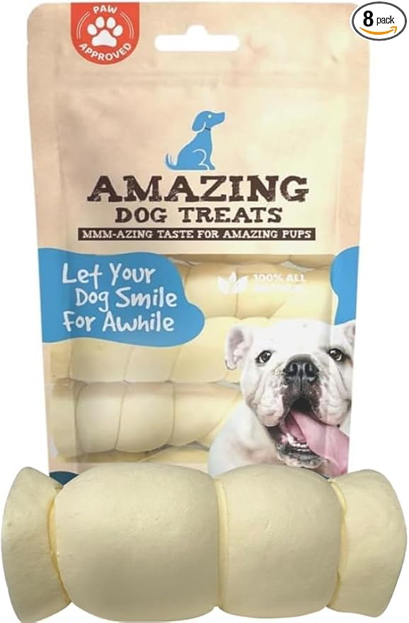 Amazing Dog Treats - Beef Cheek Rolls (Mega Thick 5-6" - 8 Pcs) - Safe Rawhide Alternative Dog Chew - Great for Power Chewers - Long Lasting Dog Chew - Retriever Rolls for Dogs