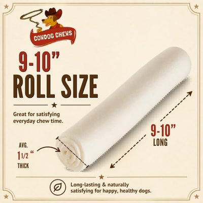 Cowdog Chews Retriever Roll 9-10 inch All Natural Rawhide Dog Treat (10 Pack)