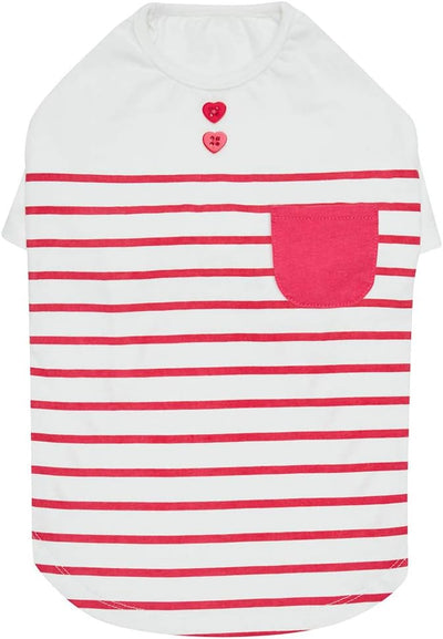Blueberry Pet Soft & Comfy Summer Vacation Beach Cotton Dog T-Shirt in Pink Stripes, Sea Lover Shirt Tank Top Clothes, Back Length 10", for Small Dogs