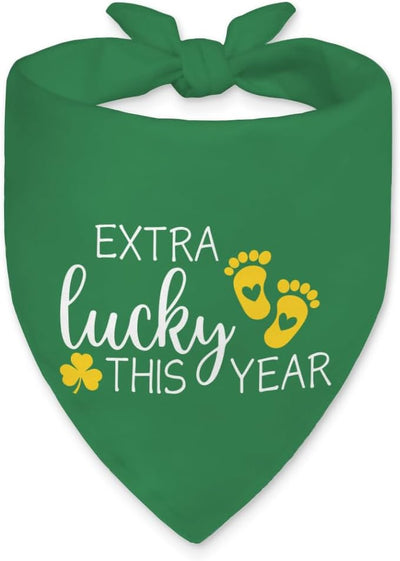 Extra Lucky This Year Funny Dog Bandana Pregnancy Announcement, St Patrick's Day Dog Bandana for Baby Gender Reveal, Green Holiday Party Pet Scarf for Girls Boys, Cute Shamrock Pet Lover Gifts