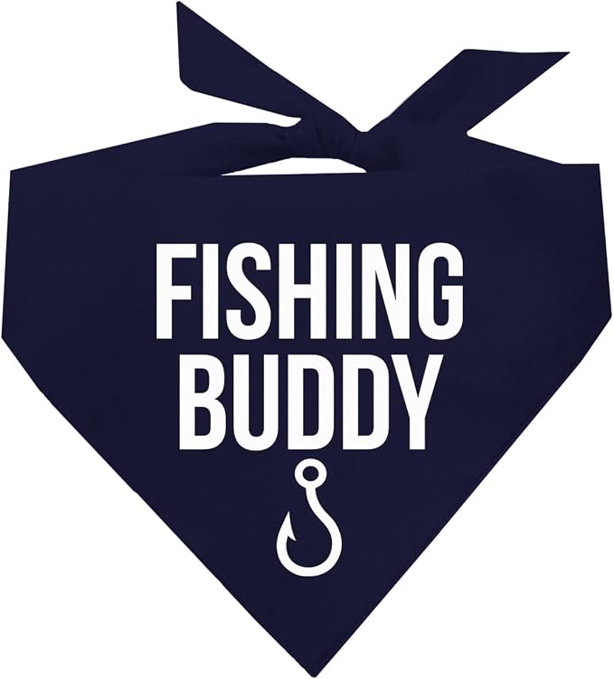 Fishing Buddy Dog Bandana | 100% Cotton Adjustable Triangle | Made in USA | Boat & Fishing | Captain | Beach & Lake | Summer | Outdoors |Father's Day | Navy, One Size (99)