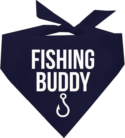 Fishing Buddy Dog Bandana | 100% Cotton Adjustable Triangle | Made in USA | Boat & Fishing | Captain | Beach & Lake | Summer | Outdoors |Father's Day | Navy, One Size (99)