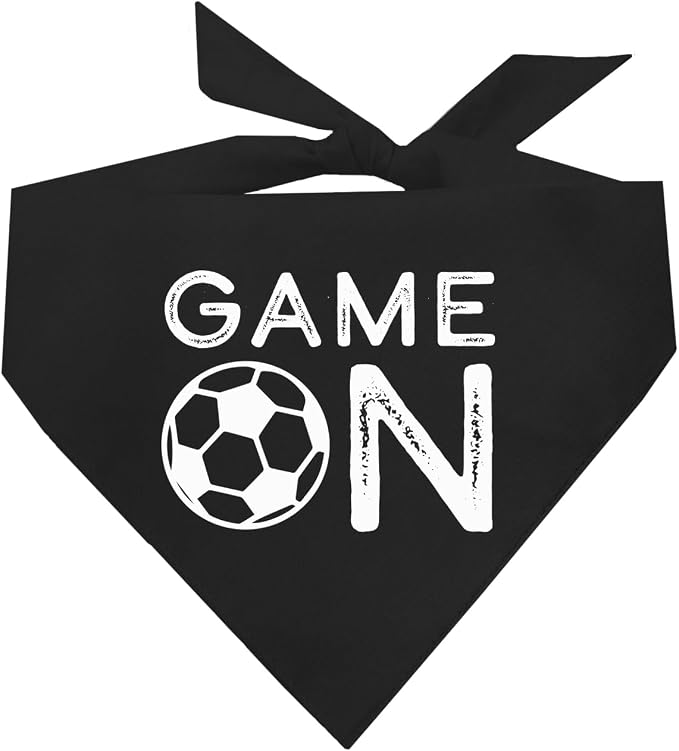 Game On Soccer Dog Bandana | 100% Cotton Adjustable Triangle | Made in USA | Soccer| Sports | Biggest Fan | Game Day | Black, X-Small (1073)