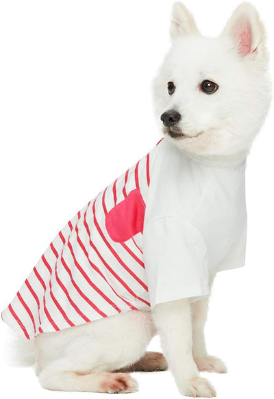 Blueberry Pet Soft & Comfy Summer Vacation Beach Cotton Dog T-Shirt in Pink Stripes, Sea Lover Shirt Tank Top Clothes, Back Length 12", for Small Medium Dogs