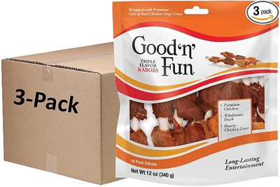 Good ’n’ Fun Triple Flavor Kabobs 18 Count, Rawhide Snack for All Dogs (3 Pack)