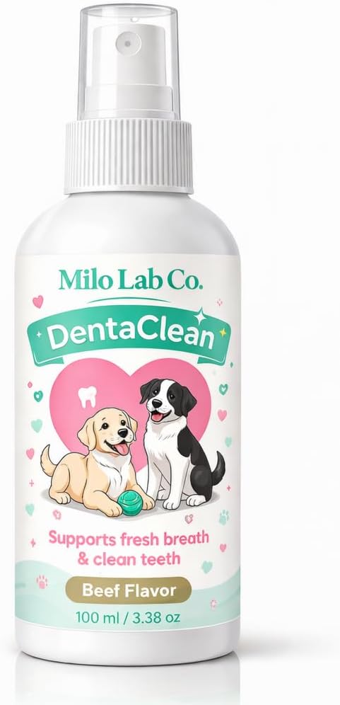 Milolabco Probiotic Dental Spray, Milo Lab Co Dentaclean Spray for Dogs, Freshens Breath, Supports Healthy Gums & Teeth, with Probiotics, Calendula Extract & Brown Algae, 100 ml/3,38 Oz