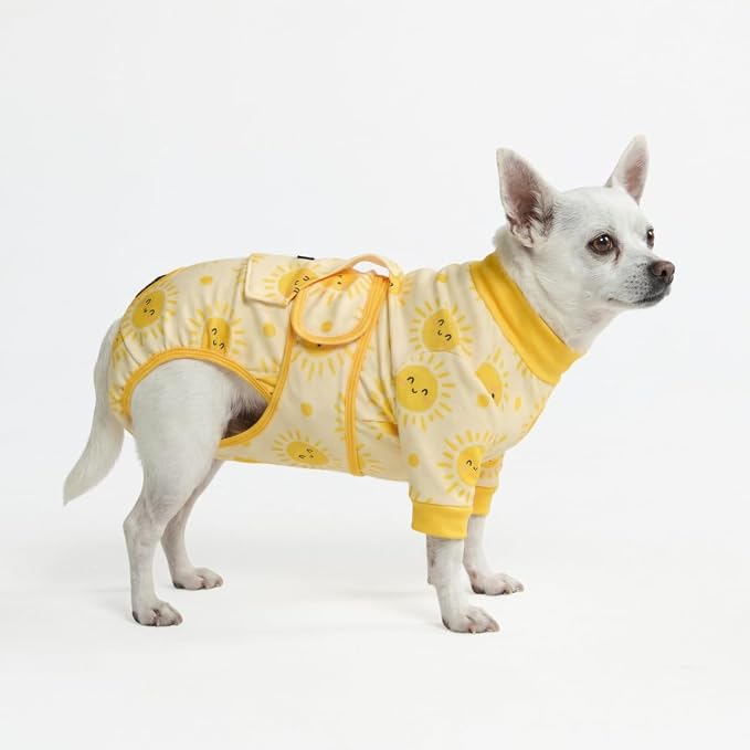 Spark Paws Dog Surgery Recovery Suit – Dog Recovery Suit After Surgery, Anti-Lick Dog Onesie, Abdominal Wound Protector, Soft Cone Alternative for Spay Neuter Male Female Pet Recovery - Sunshine - S