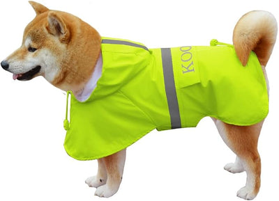 Dog Raincoat Waterproof Poncho Apparel for Small to Medium Sized Dogs, Pet Jacket with Reflective Strips, Polyester and TPU Material, Fluor-Yellow, 3XL