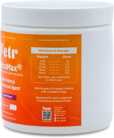 Vetr's Toltramax Toltrazuril Powder for Horses, Dogs, Cats, 100g (5.0%, Beef)