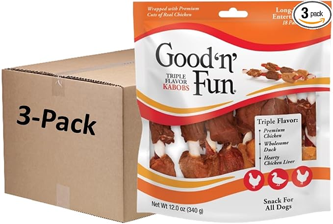 Good'N'Fun Triple Flavored Rawhide Kabobs for Dogs, 12 Oz (3 Pack)