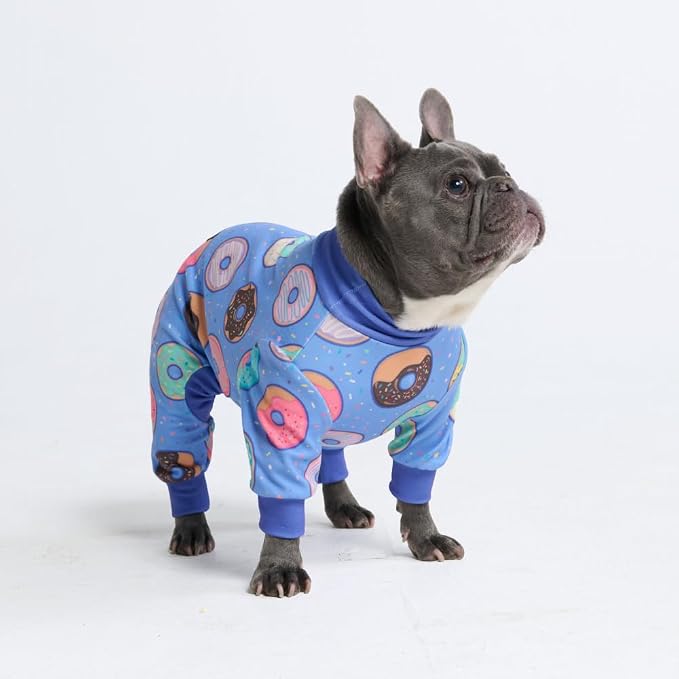 Spark Paws Dog Pajama, Dog Recovery Suit Male, Onesie, Ultra-Soft and 4-Way Stretch, for Small Medium and Large Breeds - Donuts - L