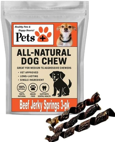 Pets Plus Premium Dog Treats – Beef Jerky Springs, 3 Pack | All-Natural, High-Protein Chews for Dogs, Long-Lasting Treats for Training, Rewards & Dental Health