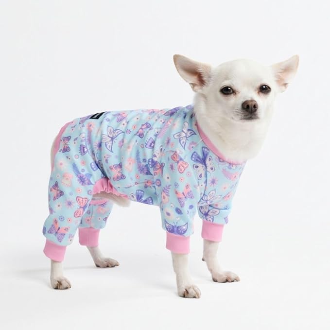 Spark Paws Dog Pajama, Dog Recovery Suit Male, Onesie, Ultra-Soft and 4-Way Stretch, for Small Medium and Large Breed - Butterfly Dreams - S