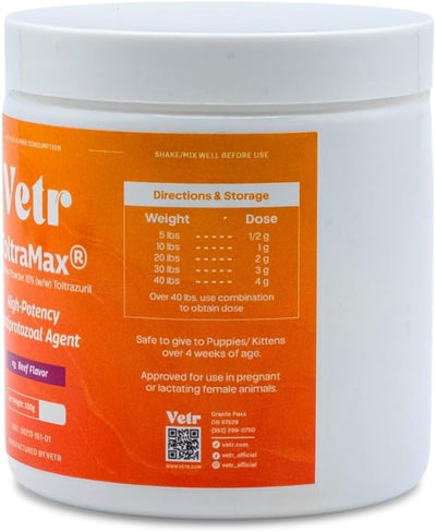Vetr's Toltramax Toltrazuril Powder for Horses, Dogs, Cats, 100g (10.0%, Beef)