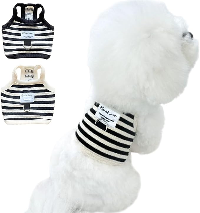 2 Pack Cotton Dog Clothes for Small Dog Girl Boy Striped Sleeveless Pet Tank Top Vest Breathable Puppy Shirt with Leash Ring Cute Cat Outfit for Tea Cup Poodle (Black Apricot, Medium)