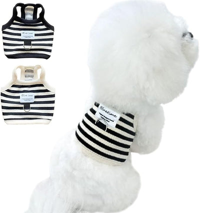 2 Pack Cotton Dog Clothes for Small Dog Girl Boy Striped Sleeveless Pet Tank Top Vest Breathable Puppy Shirt with Leash Ring Cute Cat Outfit for Tea Cup Poodle (Black Apricot, Medium)